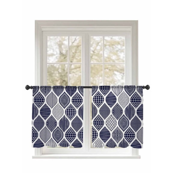 Vintage Texture Sheer Curtains 2 Panels Set Classic Blue Stripe Decorative Lihgt Filtering Rod Pocket Voile Drape, Semi Sheer Window Curtains for Bedroom Living Room, 52"x45"