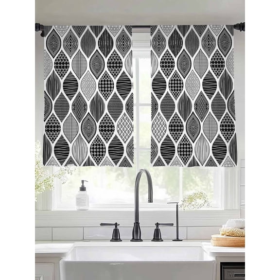 Vintage Texture Sheer Curtains 45 Inches Long 2 Panels Classic Black Stripe Decorative Light Filtering Semi Sheer Window Curtains Drapes for Bedroom Living Room 52"x45"