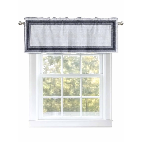 Vintage Texture Valances for Windows, Rod Pocket Kitchen Valance Curtains - Soft & Washable Small Window Treatment for Living Room,&nbsp;Bathroom, Grey Square Pattern, 54x18inch