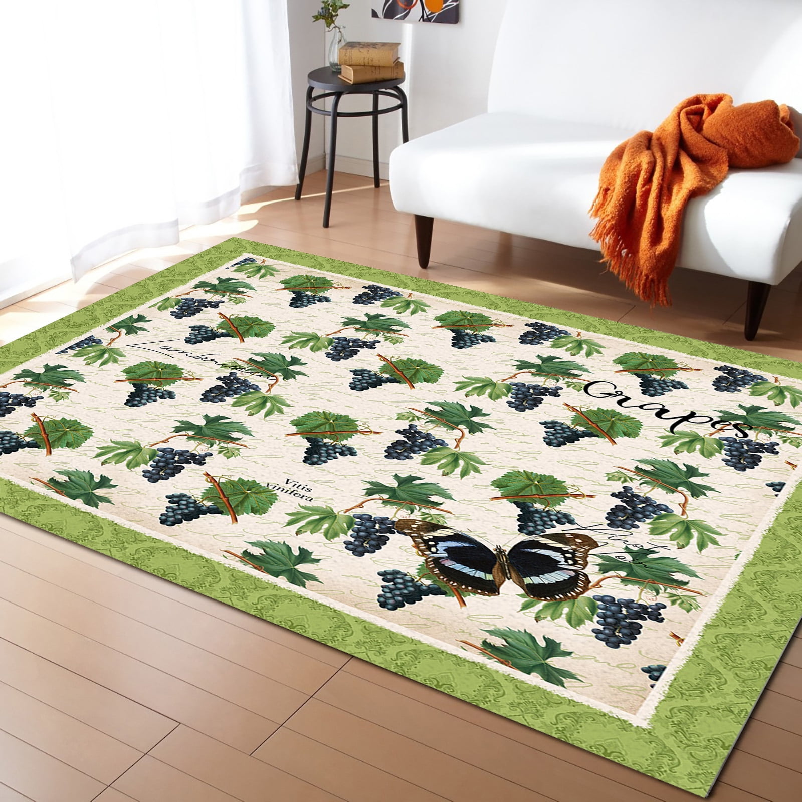 Vintage Textured Plant Fruit Grape Carpet Area Rug Children's Room ...