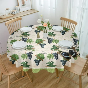 Vintage Textured Plant Fruit Grape Round Waterproof Tablecloth Home Decorative Table Cover Party Wedding Dining Room Table Cloth