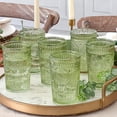 thumbnail image 1 of Vintage Textured Sage Green Striped Drinking Glasses Set of 24, (13 oz) Ribbed Glassware with Flower Design| Cocktail Set, Juice Glass, Water Tumbler, 1 of 8