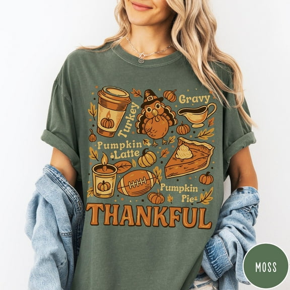Vintage Thanksgiving Comfort Colors T-Shirt, Retro Thankful Fall Graphic Tee, Women's Autumn Aesthetic Shirt