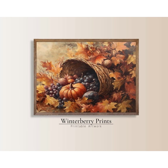 Vintage Thanksgiving Cornucopia, Rustic Fall Decor Home Decor UNFRAMED Poster, Wall Art for Decor, Present, 8x12