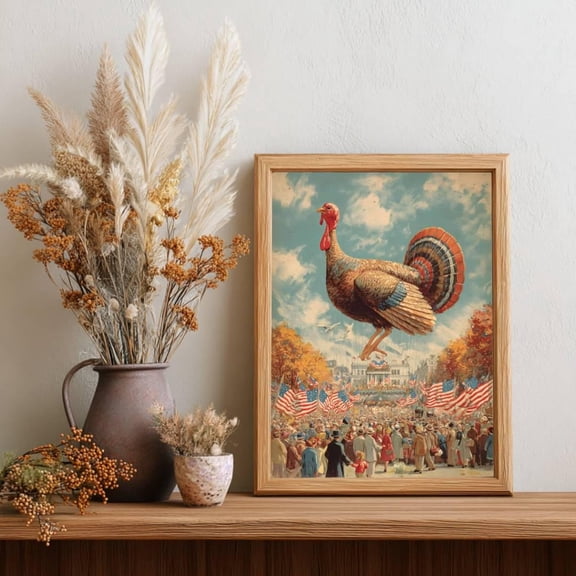 Vintage Thanksgiving Parade Turkey Balloon Wall Art, Unframed Canvas Size 8x12