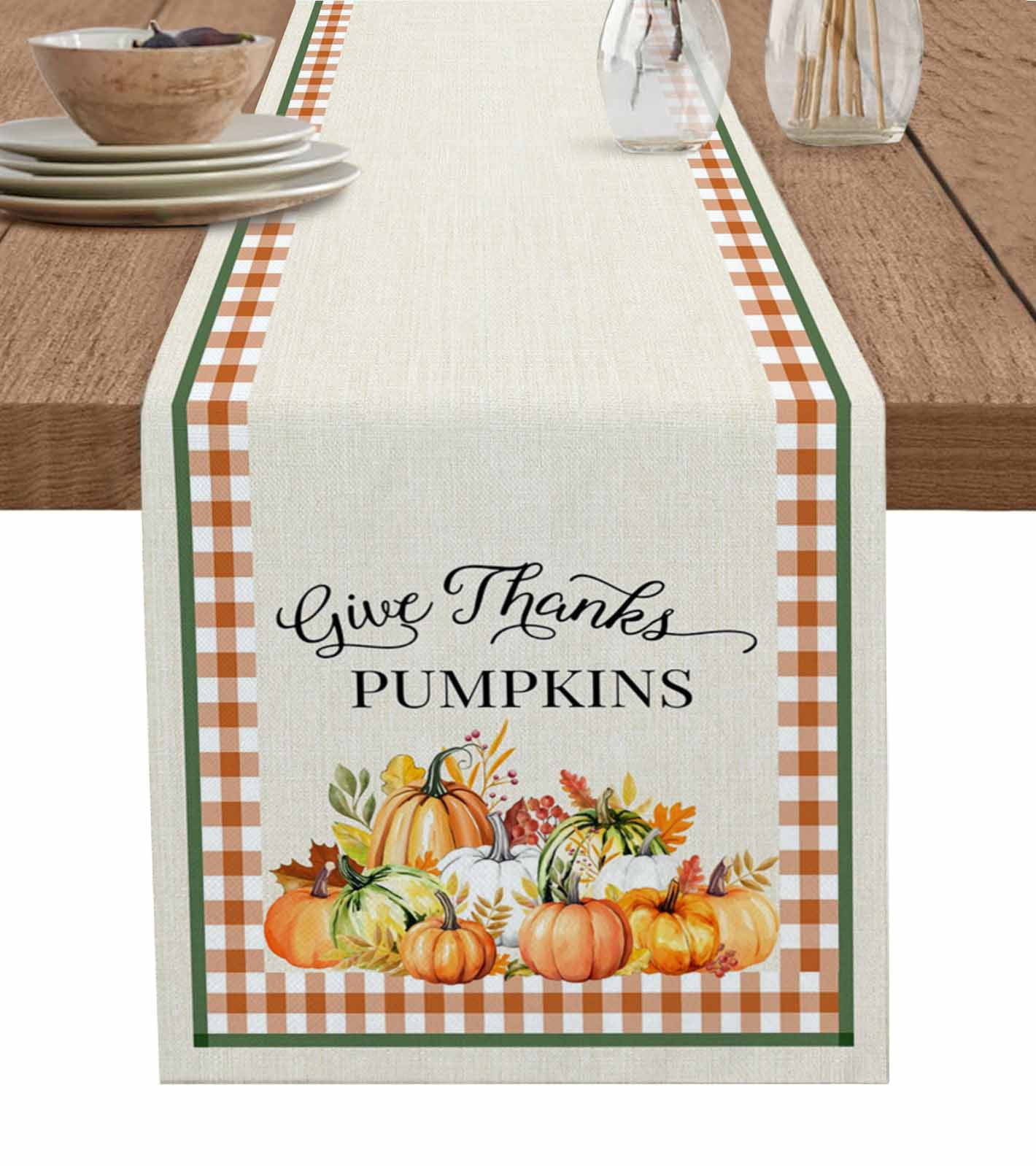 Vintage Thanksgiving Table Runner Orange Pumpkins Rustic Tablerunners ...