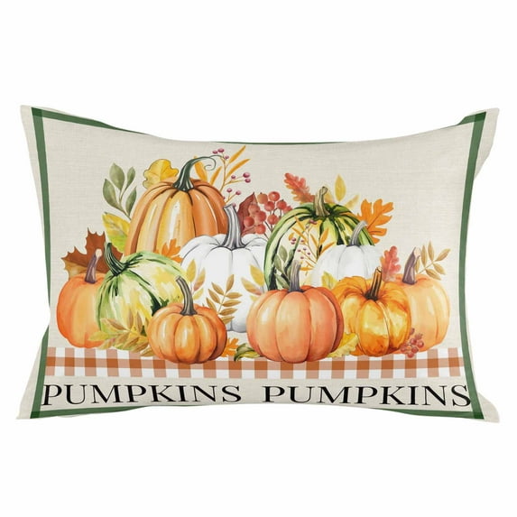 Vintage Thanksgiving Throw Pillow Cover 20 x 26 Inch Decorative Pillow Cover Orange Pumpkins Rustic Fall Lumbar Pillowcase Seasonal Rectangle Cushion Case for Couch Sofa Bed Living Room