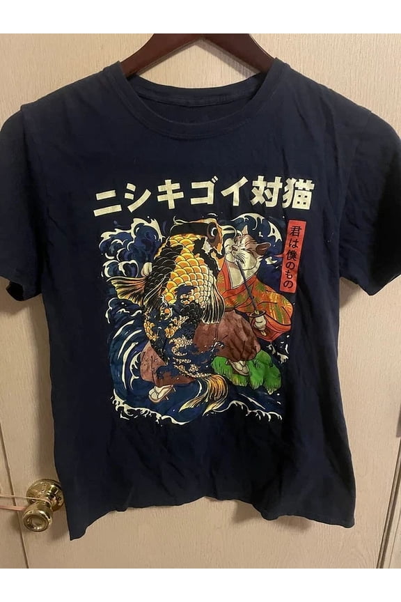 Vintage The Cat And The Koi Roni Saptino T-Shirt Japanese Threadless Medium. D1Birthday Gifts