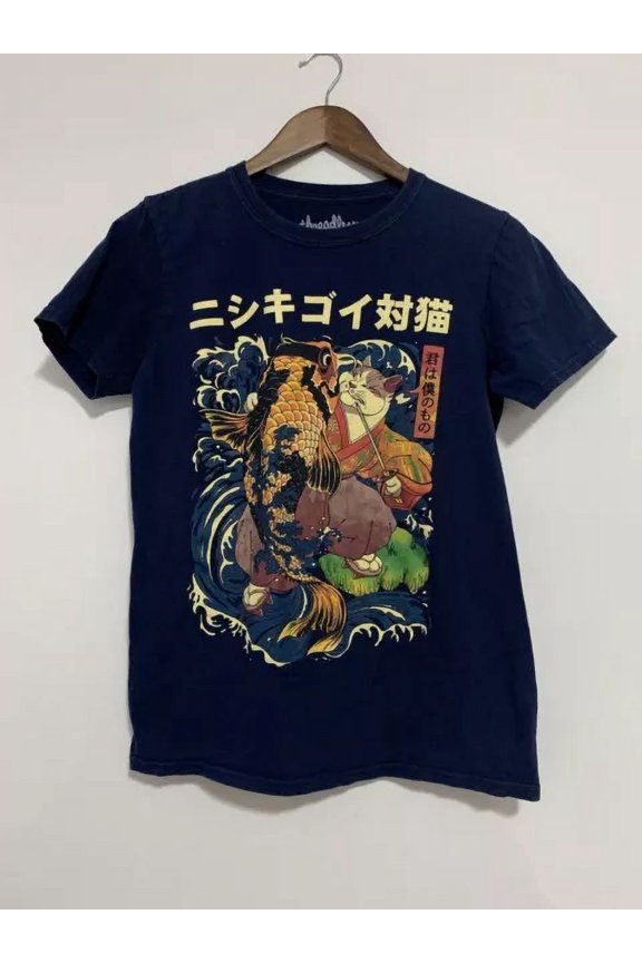 Vintage The Cat And The Koi Roni Saptino Vintage Look T Shirt Japanese Threadless Smallhot Trending Birthday Gifts