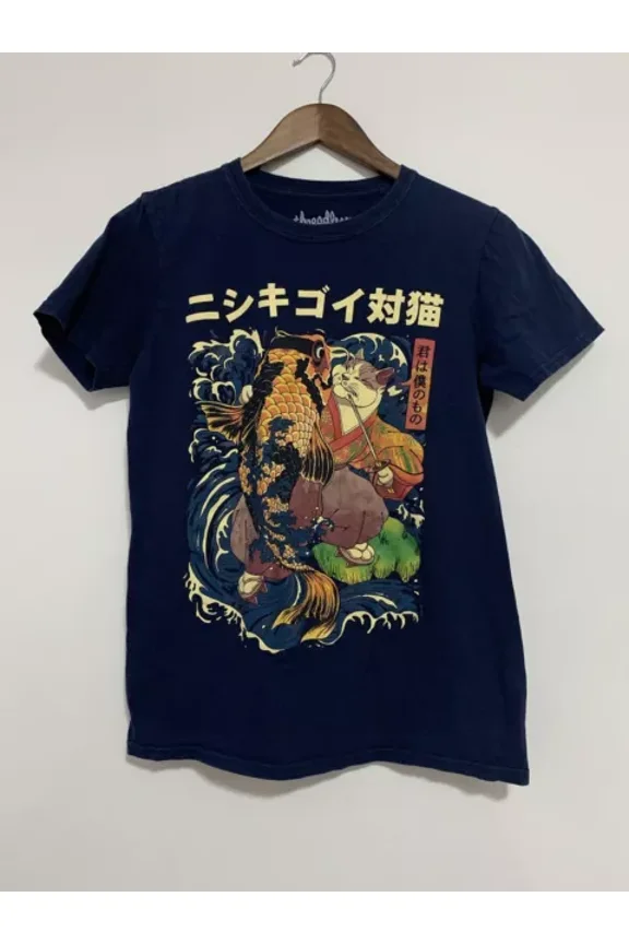 Vintage The Cat And The Koi Roni Saptino Vintage Look T Shirt Japanese Threadless Smallhot Trending Birthday Gifts