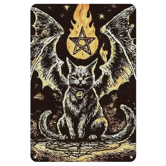 Vintage "The Devil" Metal Tin Sign, 8x12 Inch - Mystical Tarot-Inspired Wall Decor with Flames & Rabbits Design, Perfect for Home, Living Room, Bedroom, Office, Cafe, and Bar, Metal Wall Art Decor