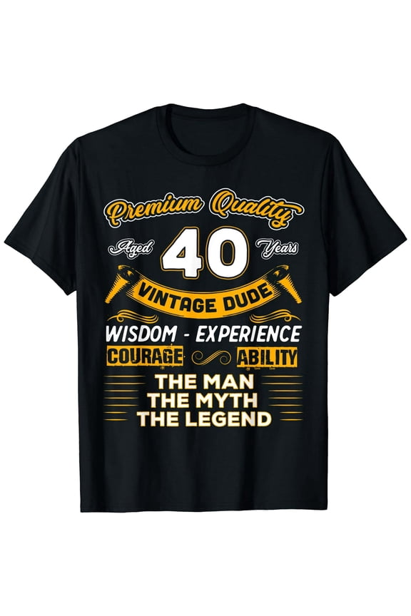 Vintage The Man Myth Legend 40 Yrs 40th Birthday Men's Black Casual T-Shirt