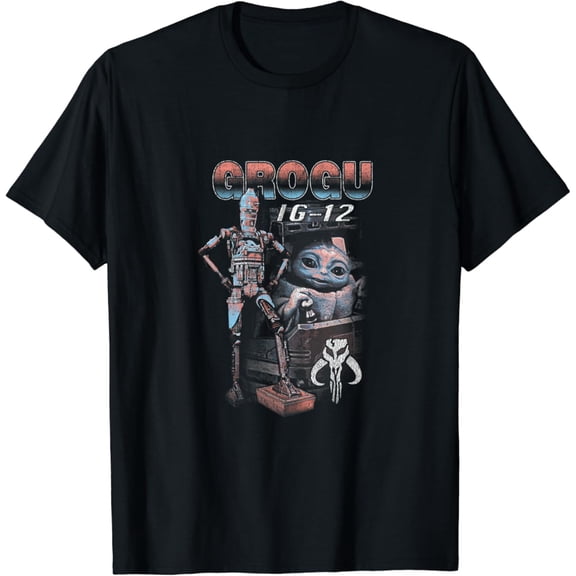 Vintage The Mandalorian Grogu & IG-12 Distressed Poster T-Shirt S-5XL - Trending Birrthday Tee Gifts Vintage Tee -Birthday Gifts