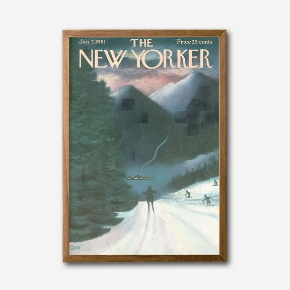 Vintage The New Yorker Skiing Winter Landscape Canvas Wall Art January 7, 1961 Cover