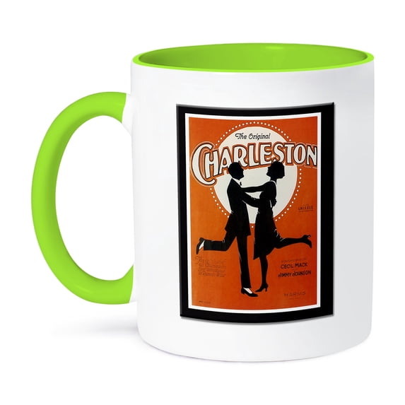 3dRose, Vintage The Original Charleston Black and Orange Song Sheet Cover, 11oz Two-Tone Green Mug