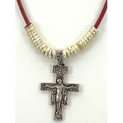 Vintage The San Damiano Cross Necklace Handmade Jewelry with Genuine Leather Strap by Graciela's Collection