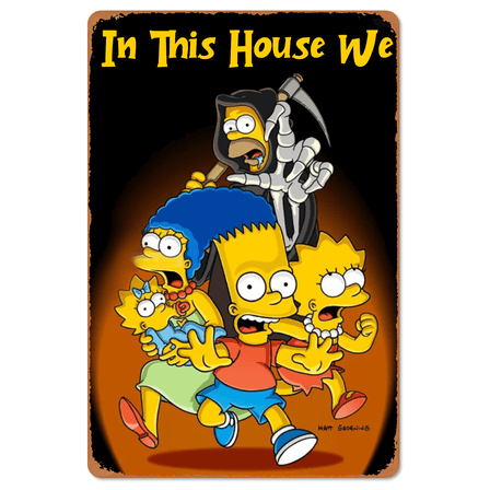 Vintage The Simpsons Poster Metal Sign In This House We Tin Signs Retro Plaque For Home Kitchen Office Club Bar Gym Wall Decor Gift 12x16 Inch
