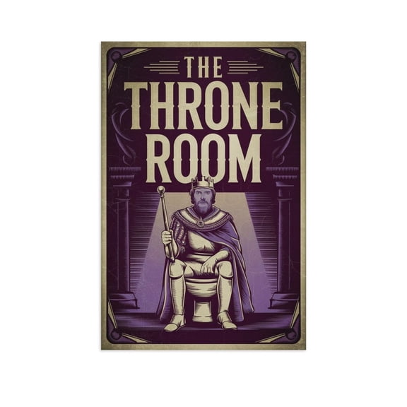 Vintage The Throne Room Bathroom Poster with King on Toilet Holding Scepter for Royal Home Decor Print Poster