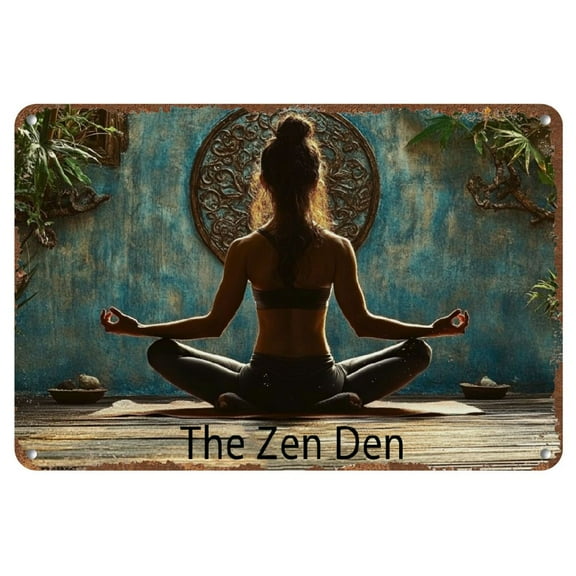 Vintage  "The Zen Den" Decorative Sign - Weather-Resistant Wall Hanging Art for Yoga Studio, Home Decor, Living Room, Bedroom, Man Cave, Garage, Porch, Cafe, Multipurpose Vintage Metal Plaque