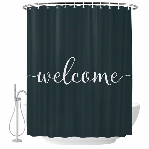Vintage Theme Bathroom Shower Curtains with Hooks, Welcome Simple Letter Print Waterproof Fabric Washable Shower Curtain for Home Hotel Bathtub Decor 72x72 Inch