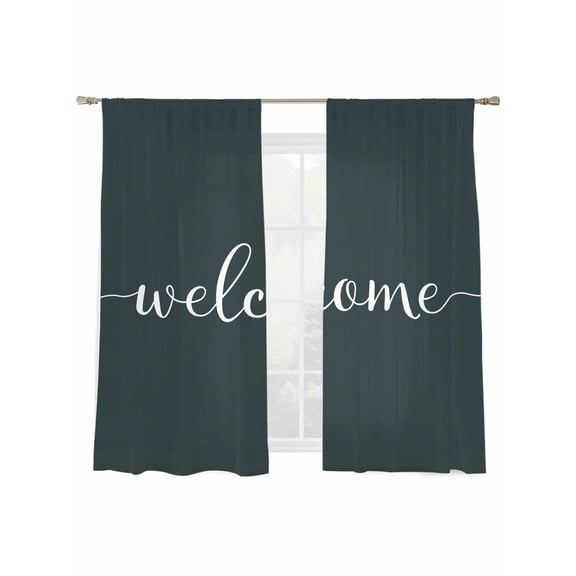 Vintage Theme Sheer Curtains 2 Panels Set Welcome Simple Letter Print Sheer Window Curtains Light Filtering Rod Pocket Voile Drapes for Bedroom Living Room 52"x63"