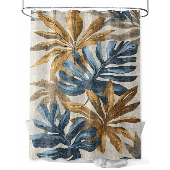 Vintage Theme Shower Curtain Set ,Waterproof Fabric Shower Curtains Brown Blue Palm Leaf Tropical Plants Shower Curtains for Bathroom,Bathroom Decor 72"x84"