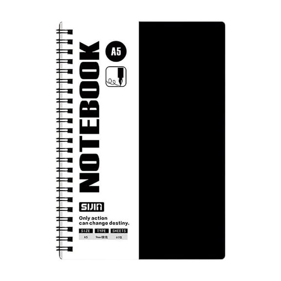 Vintage Thick Lined Notebook with Coil Binding for Exam Review, Journaling & Office Notes, A5 Portable Classic Diary for Study & Daily Use,Black