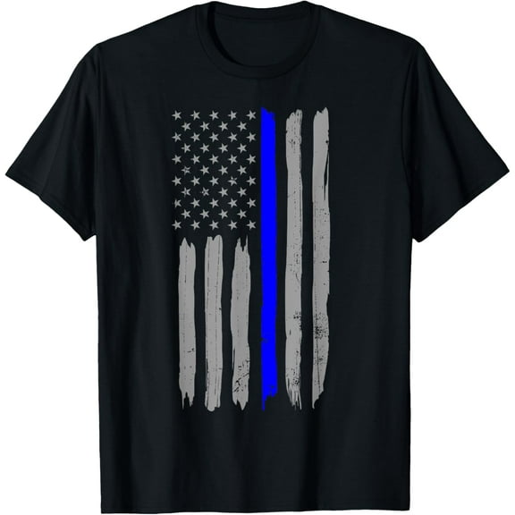 Vintage Thin Blue Line Shirt Police Support USA Flag Women Girls Kids Men T-Shirt