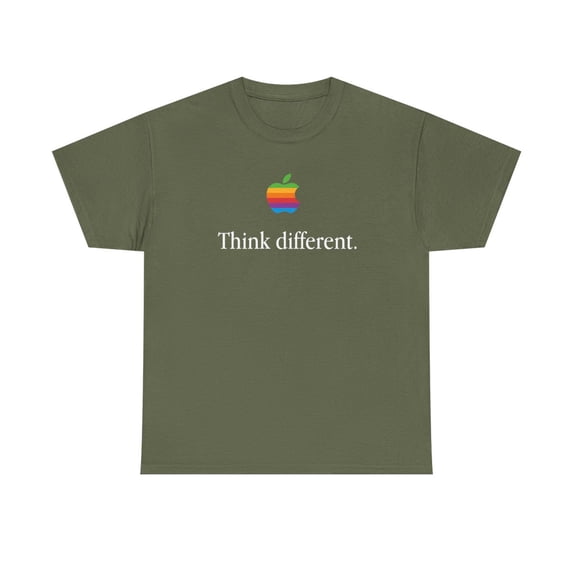 Vintage Think Different Apple Computer Mac Classic Tee T-Shirt Print - Military Green / S