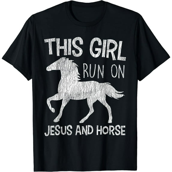 Vintage This Girl Run On Jesus And Horse Women Christian T-Shirt Black 4X-Large