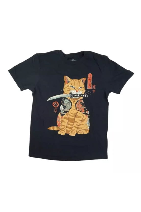 Vintage Threadless Catana Cat Samurai Japanese T-Shirt, Vincent Trinidad Design, Shot Trending Birthday Gifts