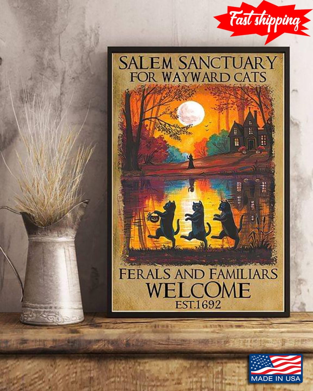 DZQUY Targa In Metallo Per Parete, 20x30cm, 'Salem Sanctuary For Wayward Cats', Decorazione Vintage Per Halloween E Camere Da Letto