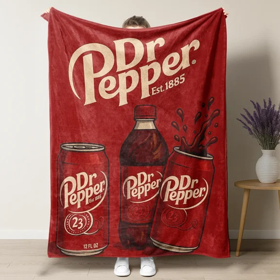Vintage Three Cans Dr Pepper Flannel Throw Blanket Cozy Soft Fluffy Lightweight Slogan Print Soft Fleece Blanket Flannel Throw Personalized Flannel Gift
