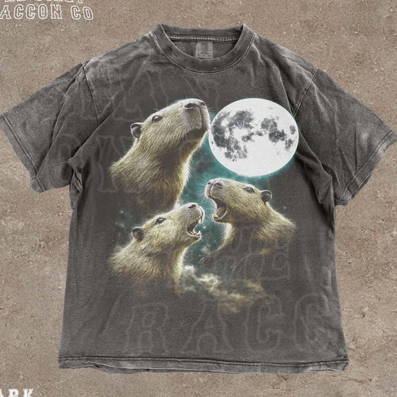 Vintage Three Capybaras Graphic Tee, Retro 90S Moonlit Oversized Shirt, Grunge Y2K, Top, Wildlife Gift DARK HEATHER Unisex S-5XL Hot Trending Shirt, Vintage Birthday Gift