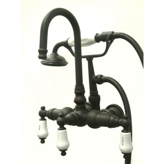 Vintage Three Handle Wall Mount Clawfoot Tub Faucet with Handshower, Oil Rubbed Bronze, Lever, 3