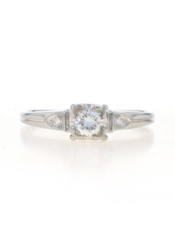 Vintage Three Stone Diamond Engagement Ring, Art Deco Diamond Ring, Petite Diamond Wedding Ring, 14K White Gold Plated, 1.8 Ct Round Brilliant Cut Simulated Diamond, Gift Ring