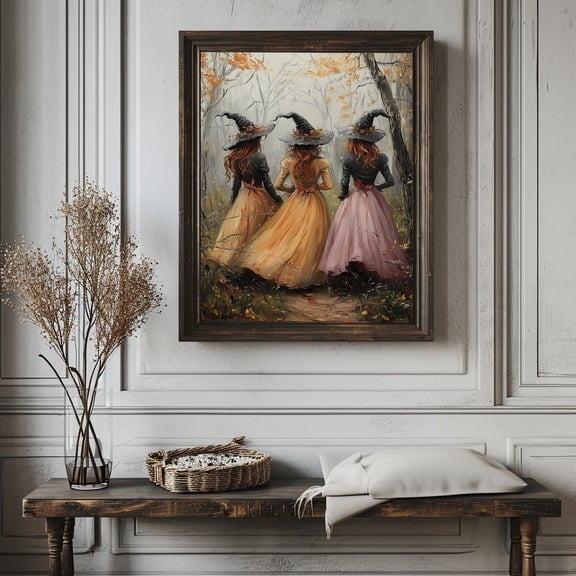 Vintage Three Witches Halloween Poster Spooky Season Wall Art Home Decor Office Wall Art