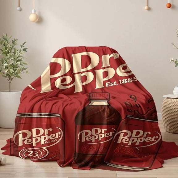 Vintage Three cans Dr Pepper Flannel Throw Blanket - Versatile For Sofa, Bed, Office, Camping- Cozy Nap Retro Blanket
