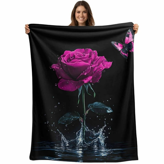 Vintage Throw Blankets, Rose Butterfly Splash Soft Fleece Blanket Decorative for Home Sofa Couch Chair Living Bedroom, 40x50 inches, Electric Lavender