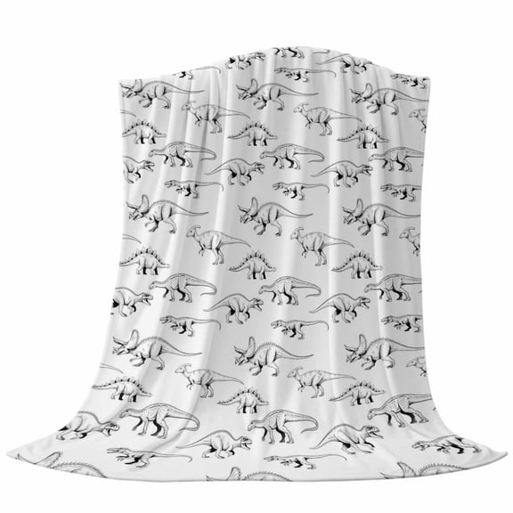 Vintage Throw Flannel Blanket Hand-painted Dinosaur Pattern Primitive Animals Simple Super Soft Cozy Bed Blanket, Lightweight Plush Fuzzy Bed Throw for Bedroom Sofa Couch Living Room 32x48In,