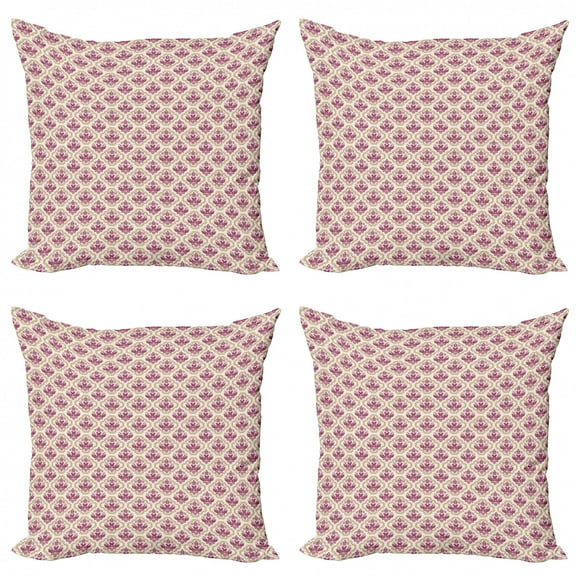 Ambesonne Vintage Throw Pillow Cover 4 Pack, Romantic Art Deco Design, 18", Sand Brown Champagne