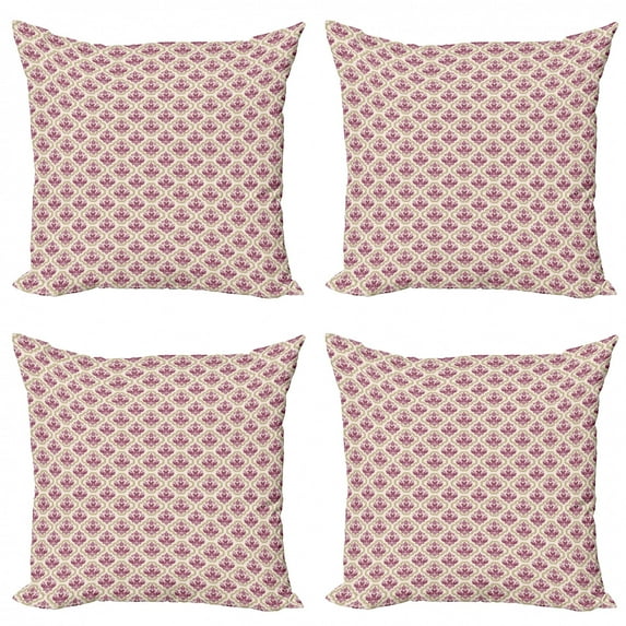 Ambesonne Vintage Throw Pillow Cover 4 Pack, Romantic Art Deco Design, 24", Sand Brown Champagne