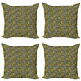 thumbnail image 1 of Ambesonne Vintage Throw Pillow Cover 4 Pack, Entangled Leaves Flowers, 20", Earth Yellow Fern Green, 1 of 2
