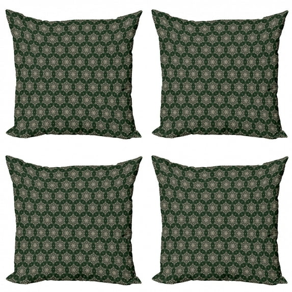 Ambesonne Vintage Throw Pillow Cover 4 Pack, Floral Motif Timeless Retro, 20", Emerald Beige
