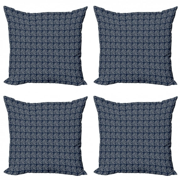 Vintage Throw Pillow Cushion Case Pack of 4, Floral Dotted Artwork Pattern with Russian Spring Blooms, Modern Accent Double-Sided Print, 4 Sizes, Violet Blue Tan, by Ambesonne