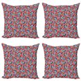 thumbnail image 1 of Vintage Throw Pillow Cushion Case Pack of 4, Floral Pattern with Ornate Foliage and Blossoms Design, Modern Accent Double-Sided Print, 4 Sizes, Night Blue Vermilion, by Ambesonne, 1 of 2