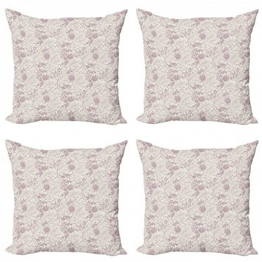 Ambesonne Vintage Throw Pillow Cover 4 Pack, Tender Wild Herbs Flowers, 20", Grey Pink and Ivory