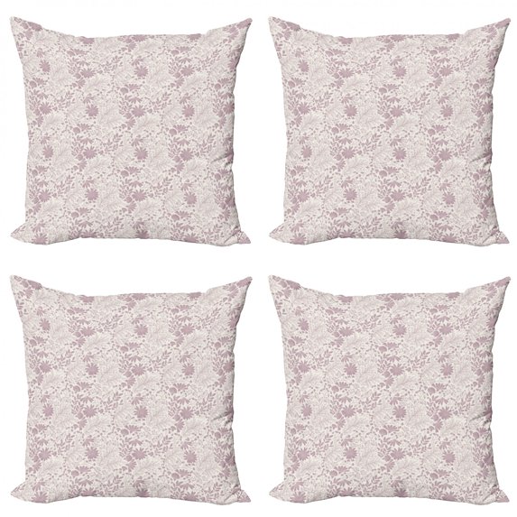 Ambesonne Vintage Throw Pillow Cover 4 Pack, Tender Wild Herbs Flowers, 16", Grey Pink and Ivory