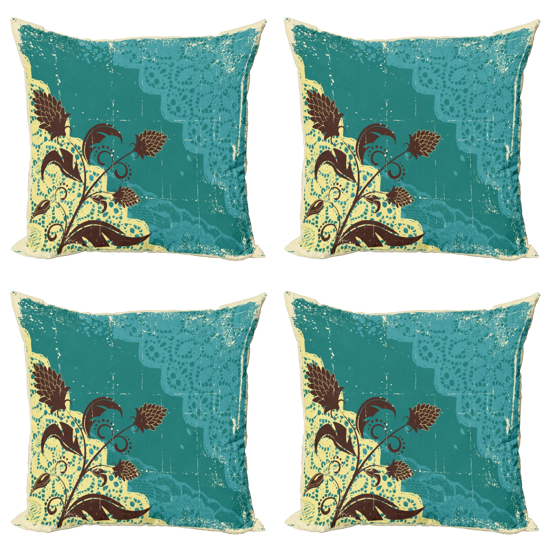 Vintage Throw Pillow Cushion Case Pack of 4, Flower Arrangement