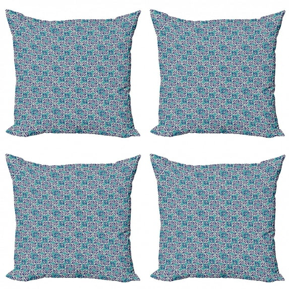 Vintage Throw Pillow Cushion Case Pack of 4, Geometrical Nature Themed Primitive Geometric Leaf in Contrast, Modern Accent Double-Sided Print, 4 Sizes, Navy Blue Eggshell, by Ambesonne